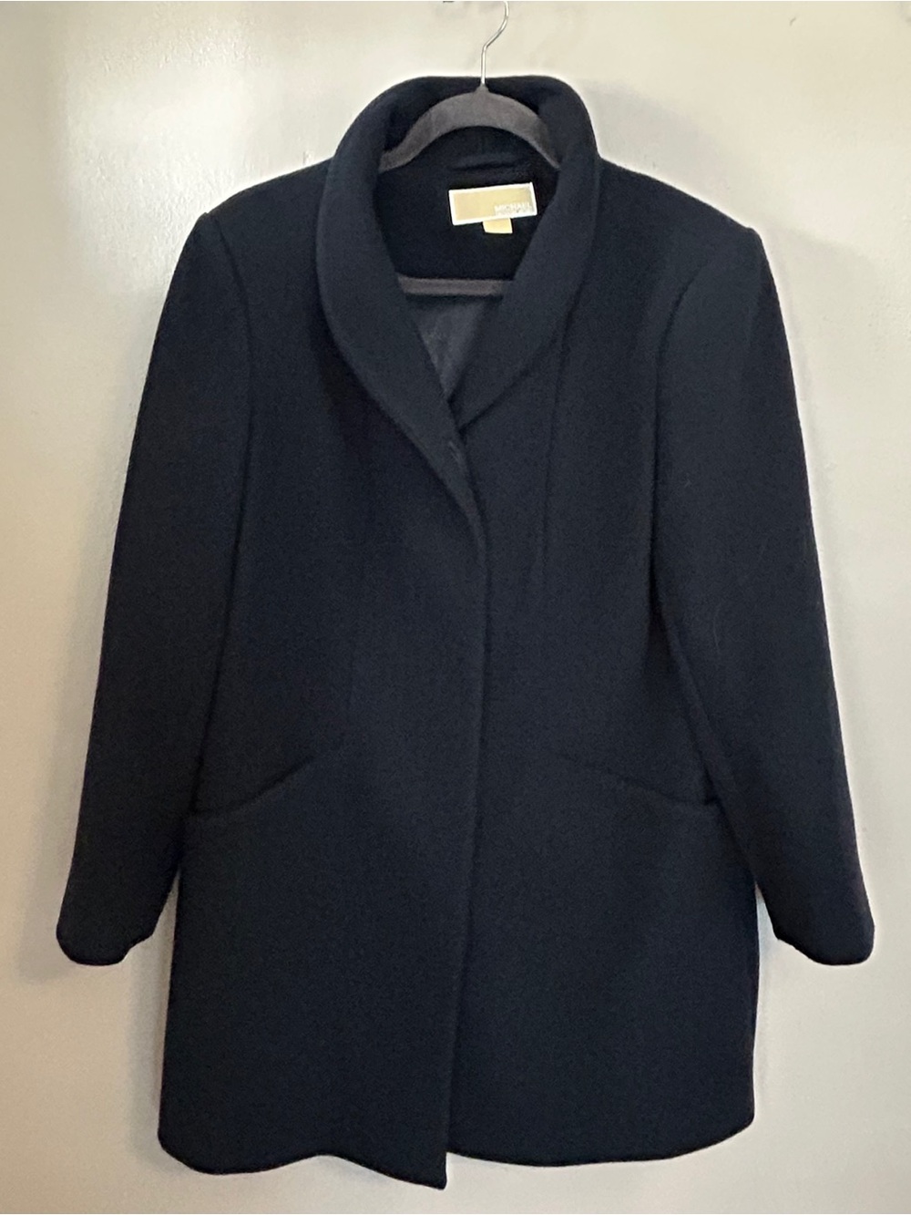 Michael Kors Black Wool Pea Coat with Shawl Collar
